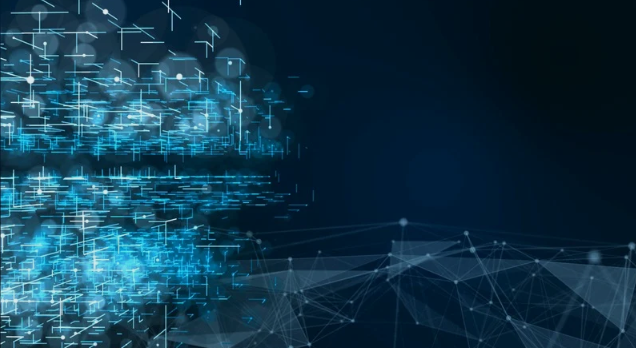 Black background with blue glowing lines and connected nodes